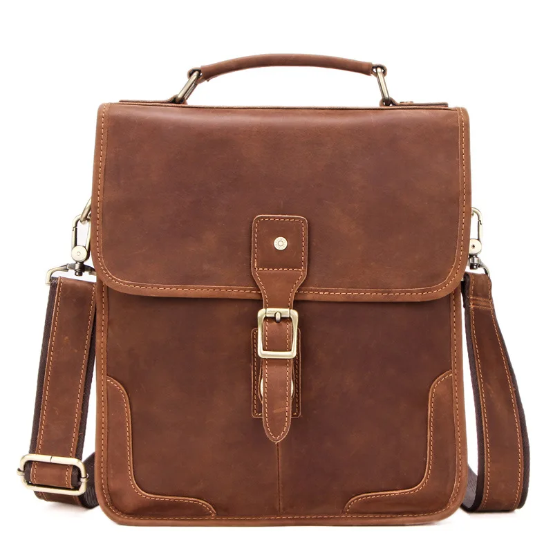 Retro Men's Messenger Bags Genuine Leather Shoulder Crossbody Bag Male Laptop Bag for 12 inch Notebook Casual Tote Handbag