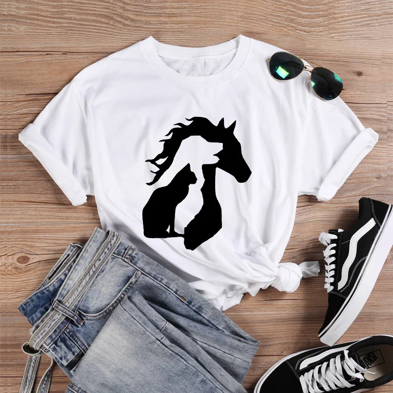 Женская футболка ONESME с принтом в виде животных для LOVER Horse собак кошек