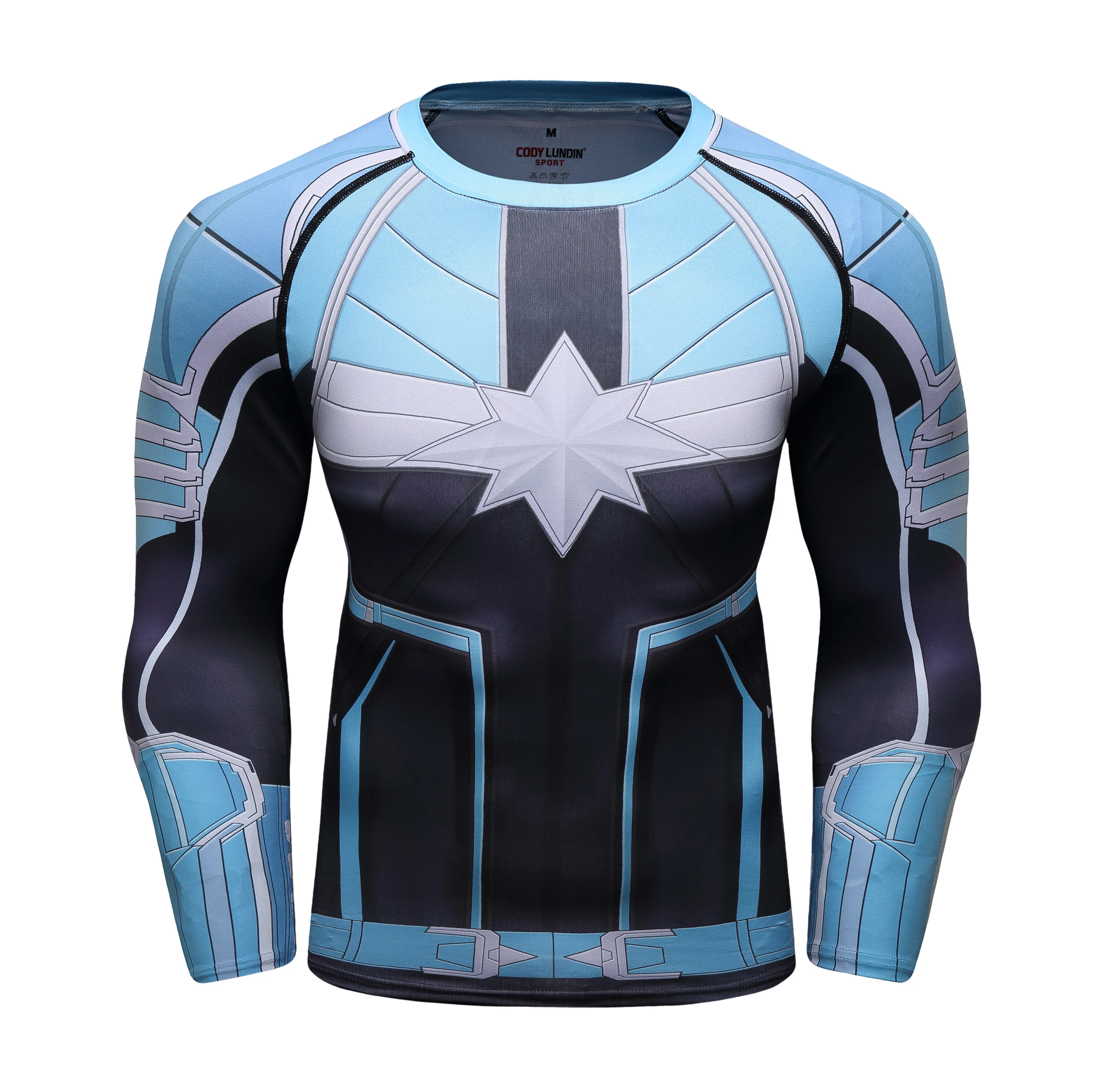 

Custom Sublimation Printed Polyester Men's Long Sleeve Blue T-shirt Men Gym Fitness Muscular Rash Guard
