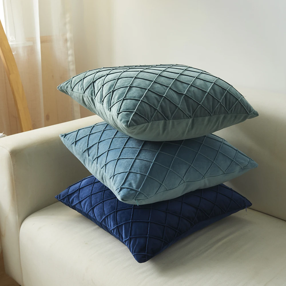 Home Decorative Sofa Throw Pillow Luxury Fashion Plaid Embroidery Yellow Velvet Geometric Cushion Cover Pillow Cover Pillow Case