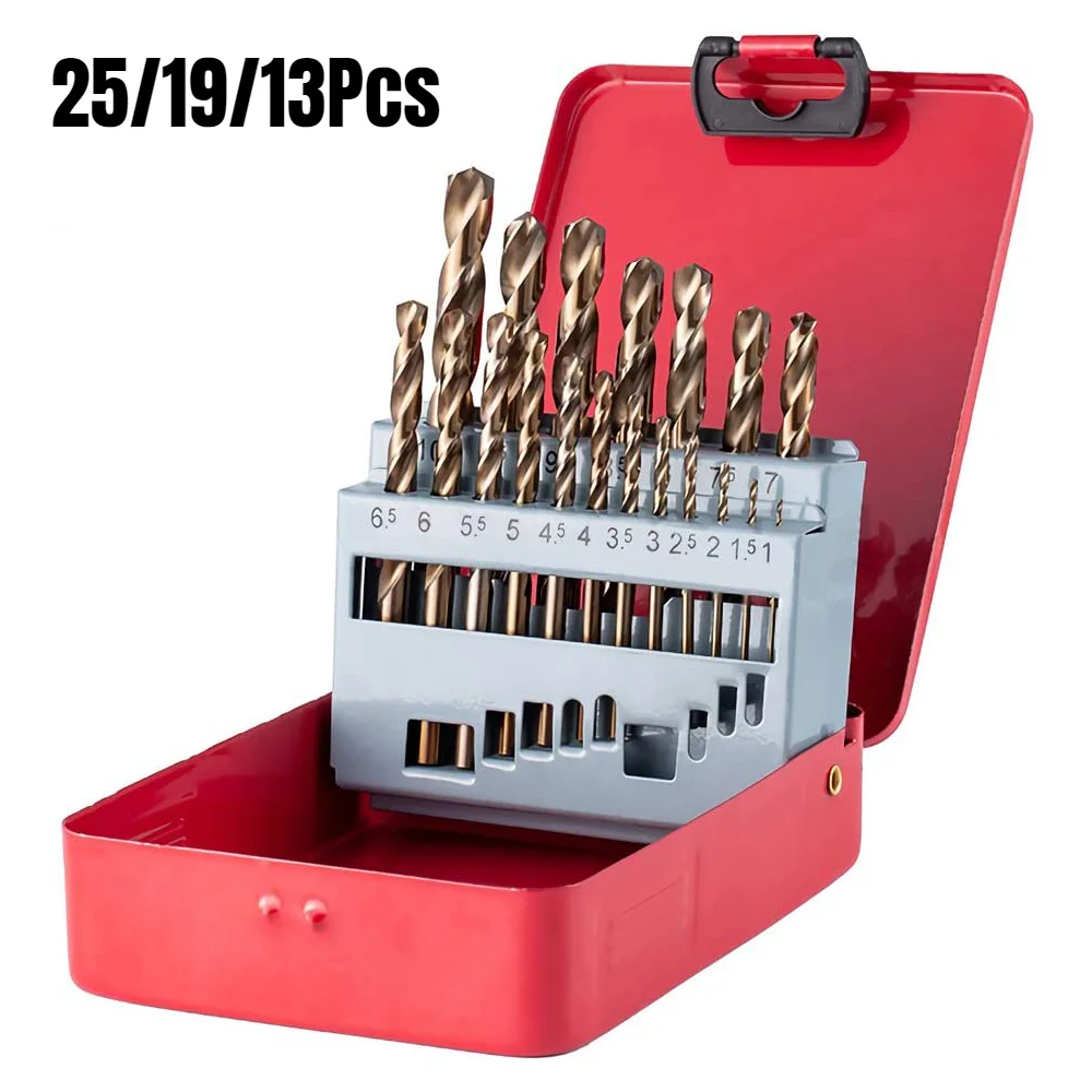 

13/19/25pcs/box M35 Cobalt Drill Bit Set HSS-Co Jobber Length Twist Drill Bits With Metal Case For Stainless Steel Wood