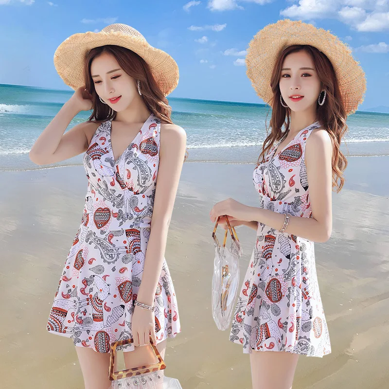 

College Style One-piece Female Sweet Conservative Skirt Student Boxer Sexy Female Student Hot Spring Swimsuit Bikini Suit