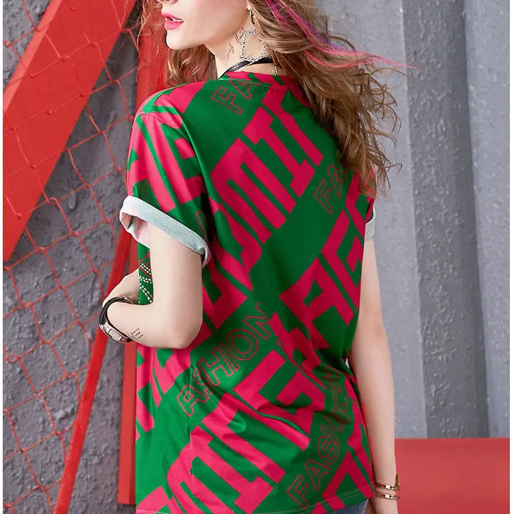 

Spring and Summer Short Sleeve Women's T-shirt Letter Printed Round Neck Foreign Style Top