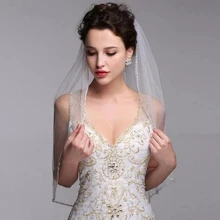 Woman Short Wedding Veil Beaded One Layer Elbow Length With Comb Sequin Edge Soft Tulle Bridal Veil Wedding Party Gifts