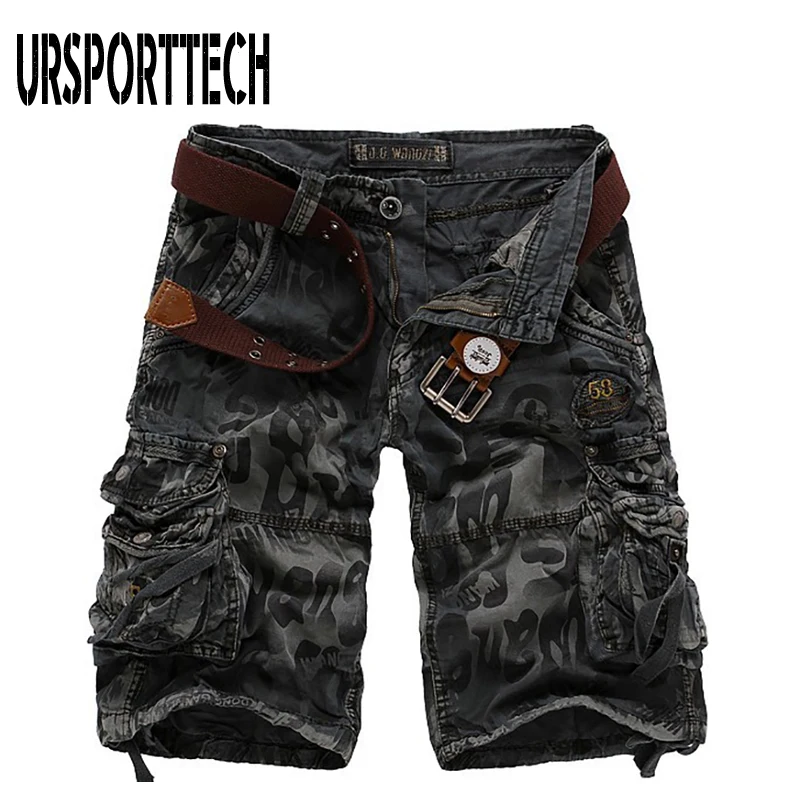 URSPORTTECH Plus Size Summer Mens Cargo Shorts Male Camouflage Short Pants Men Loose Casual Military Sport Trousers | Мужская одежда
