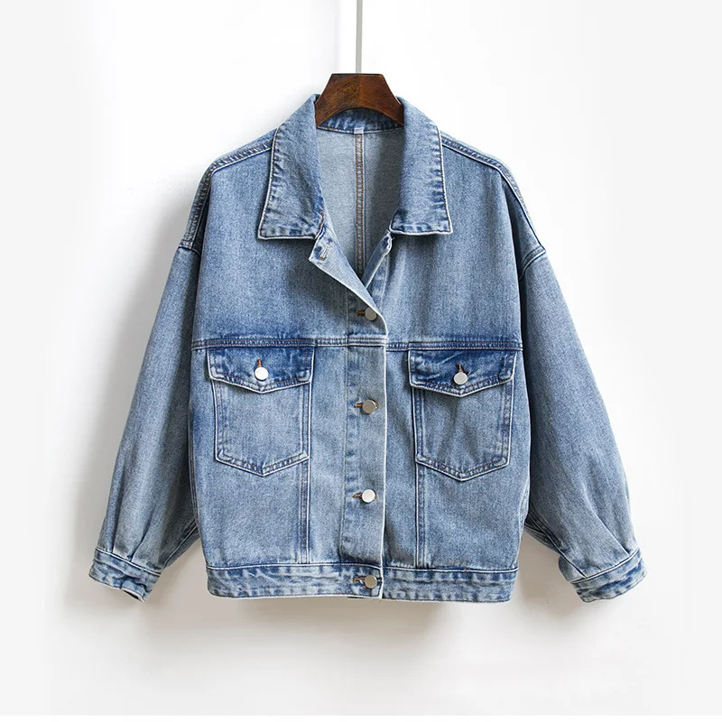 Korea Boy Friend Style Batwing Sleeve Single Breasted Lapel Women Denim Jackets Vintage Casual Loose Fit Jeans Coats Streetwear | Женская