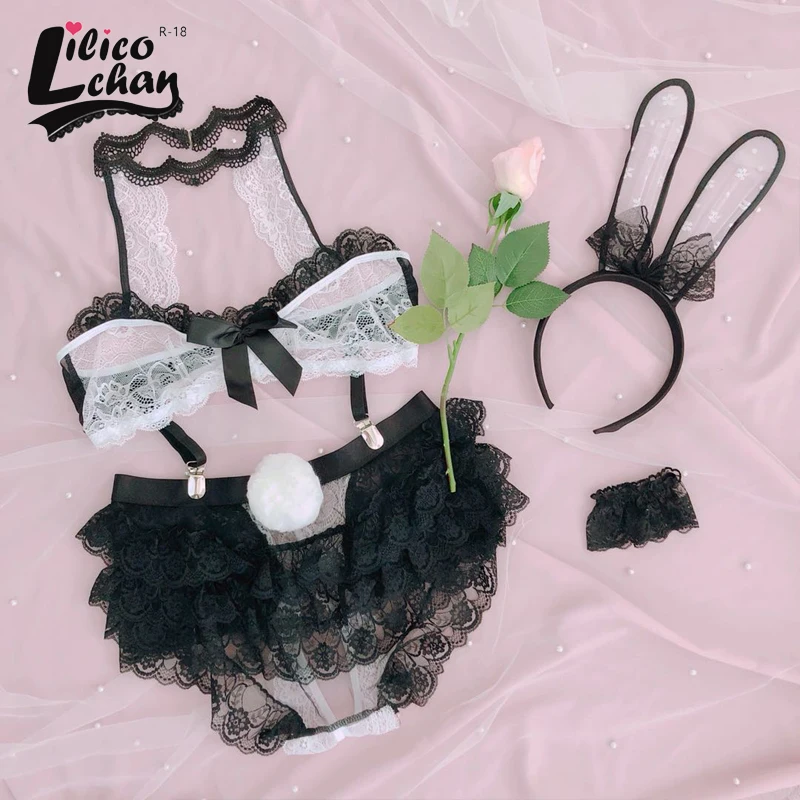 

Милая и Милая женская ролевая форма в виде кролика, сексуальные эротические костюмы, нижнее белье с открытой промежностью, кружевное прозра...