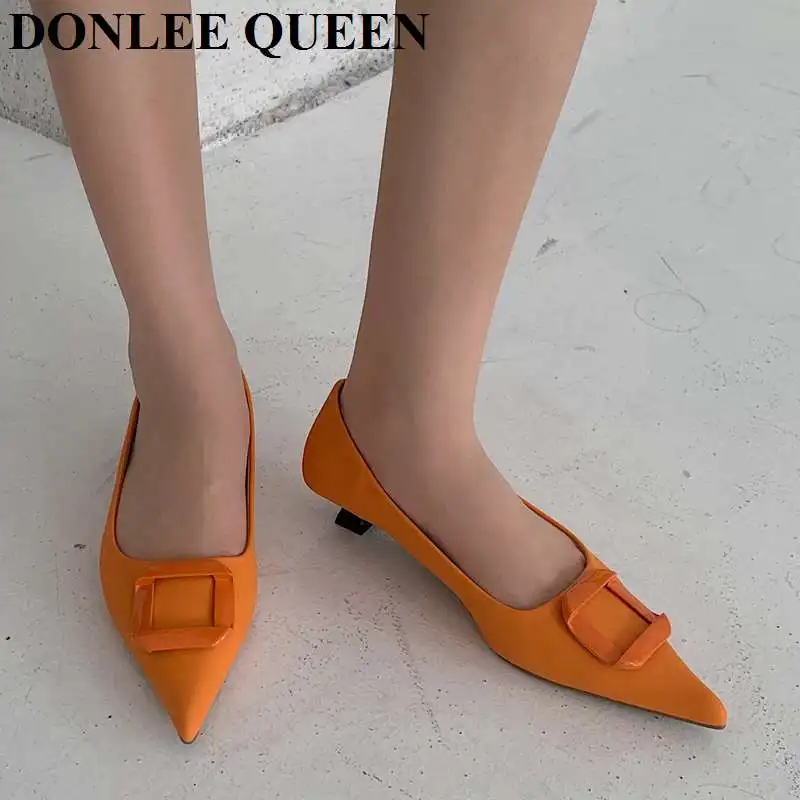 

Женские туфли на среднем каблуке, туфли-лодочки с острым носком и квадратной пряжкой, обувь для работы вечерние НКИ и свадьбы, 2022