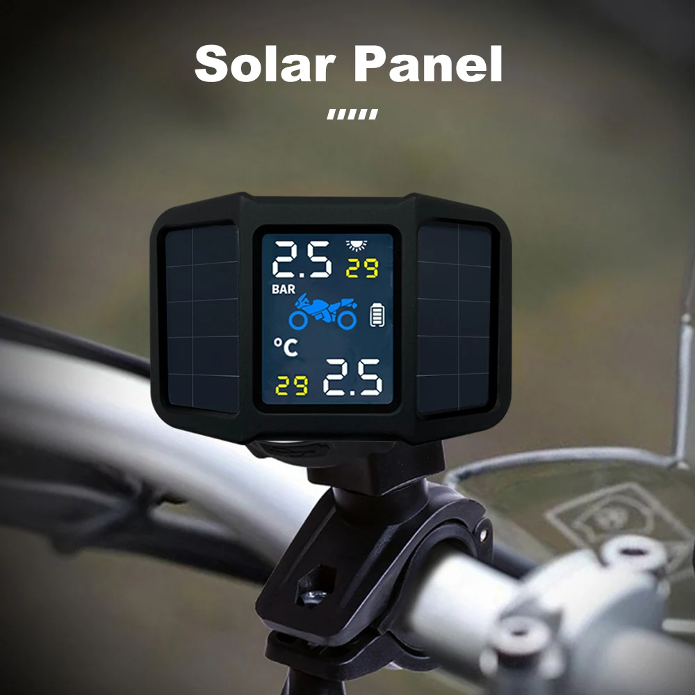 Система мониторинга давления в шинах мотоцикла TPMS Солнечная энергия с 2 внешними