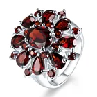 Классические обручальные кольца с красным кристаллом для женщин серебряного цвета в форме цветка обручальное свадебное кольцо LuxuryParty Ювелирные изделия Подарки