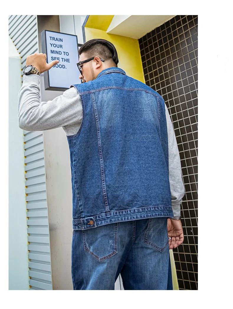 Размера плюс 5xl 6xl 7XL в Военном Стиле джинсовый жилет Для мужчин на открытом