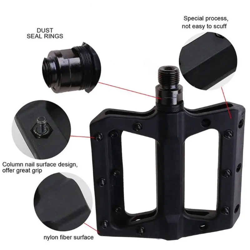

Pair MTB Mountain Bike Pedals Lightweight Nylon Fiber Bicycle Platform Anti-slip