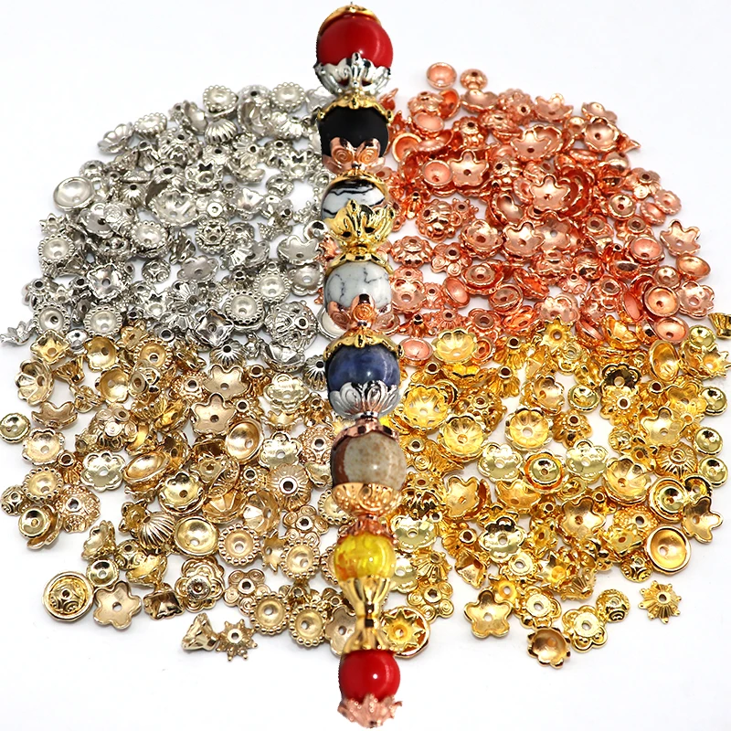 

200/400PCS CCB Bead Caps for Jewelry Findings Gold Silver Color CCB Caps Charms Flower Beads End Caps (not Metal) Mixe Size