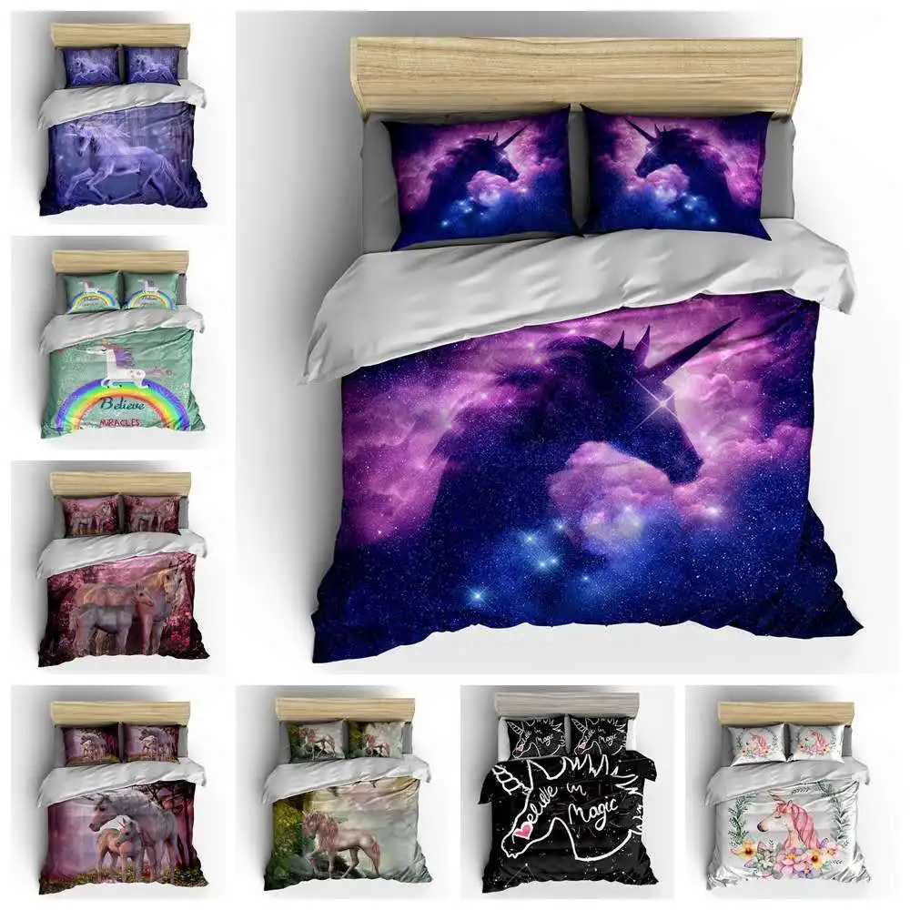3D постельное белье с изображением единорога набор двойной размер мультяшный