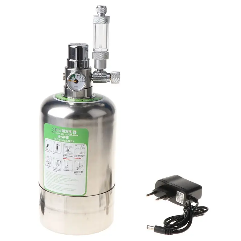 

1L Aquarium DIY CO2 Generator System Stainless Steel Bottle Tools with Pressure Gauge Automatic Pressure Relief Valve
