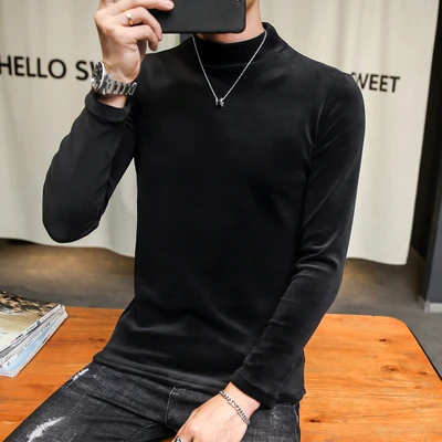Новинка 2019 Мужская футболка с высоким воротником в Корейском стиле красивая