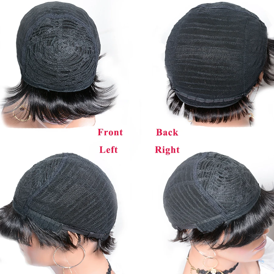 Romance Weave Bob Human Hair Wigs Brazilian Virgin Short Pixie Cut Wig For Women Full Machine None Lace With Bang | Шиньоны и парики