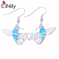 cinily created blue fire opal cubic zirconia silver plated wholesale cute bird for women jewelry drop earrings 1 38 oh2817