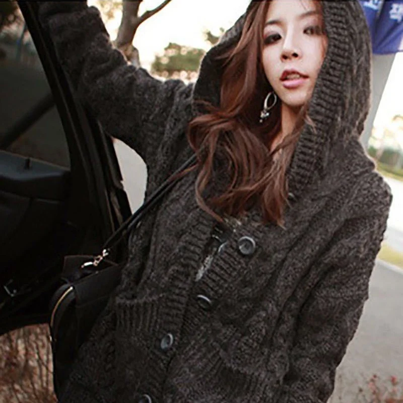 

2021 women Hooded Long Sleeve Cardigan Sweater Coat