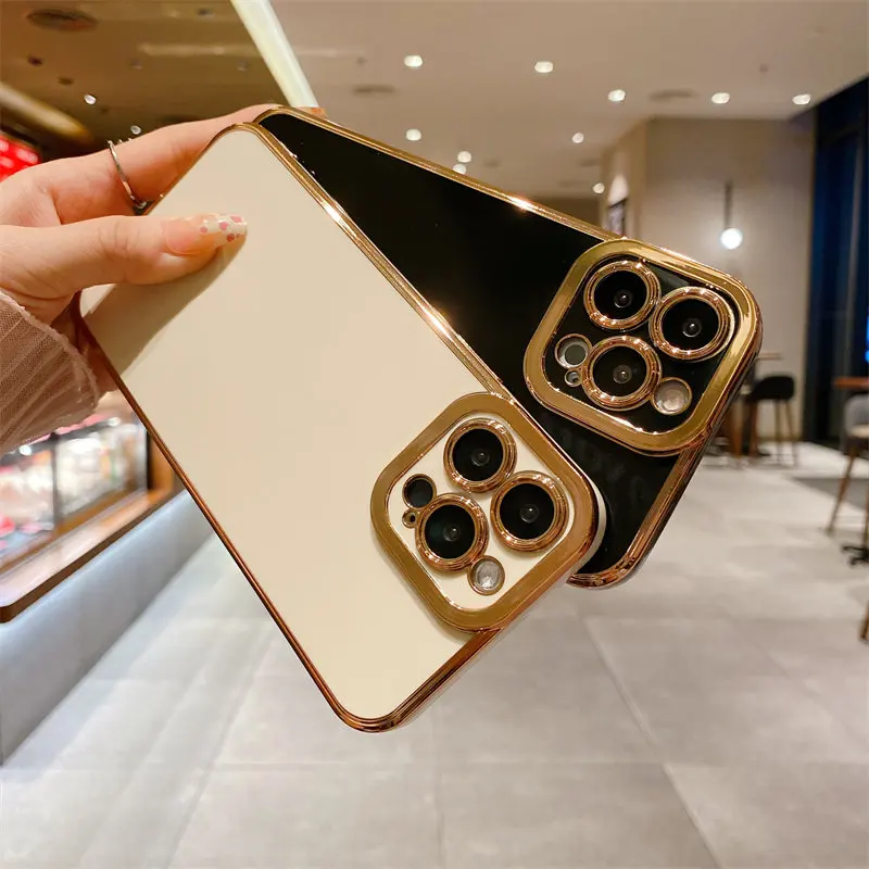 Роскошный квадратный позолоченный чехол для телефона iPhone 13 12 11 14Pro Max XS XR X 14 Plus 13Pro