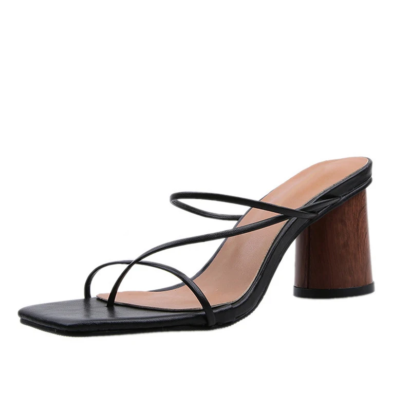 

Fashion Classic Sandals Women High Heels Outside Slippers Square Toe Chunky Heel Shoes Women Sandals Black White Ladies Shoes