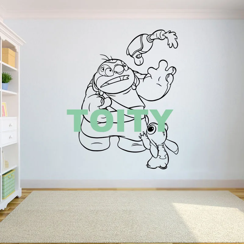 Лило и Стич Aloha Pleakley Jumba наклейка «Ohana значит семья» означает мультфильм виниловая наклейка на стену искусство Дети Детская домашний декор - Цвет: H82cm x W57cm