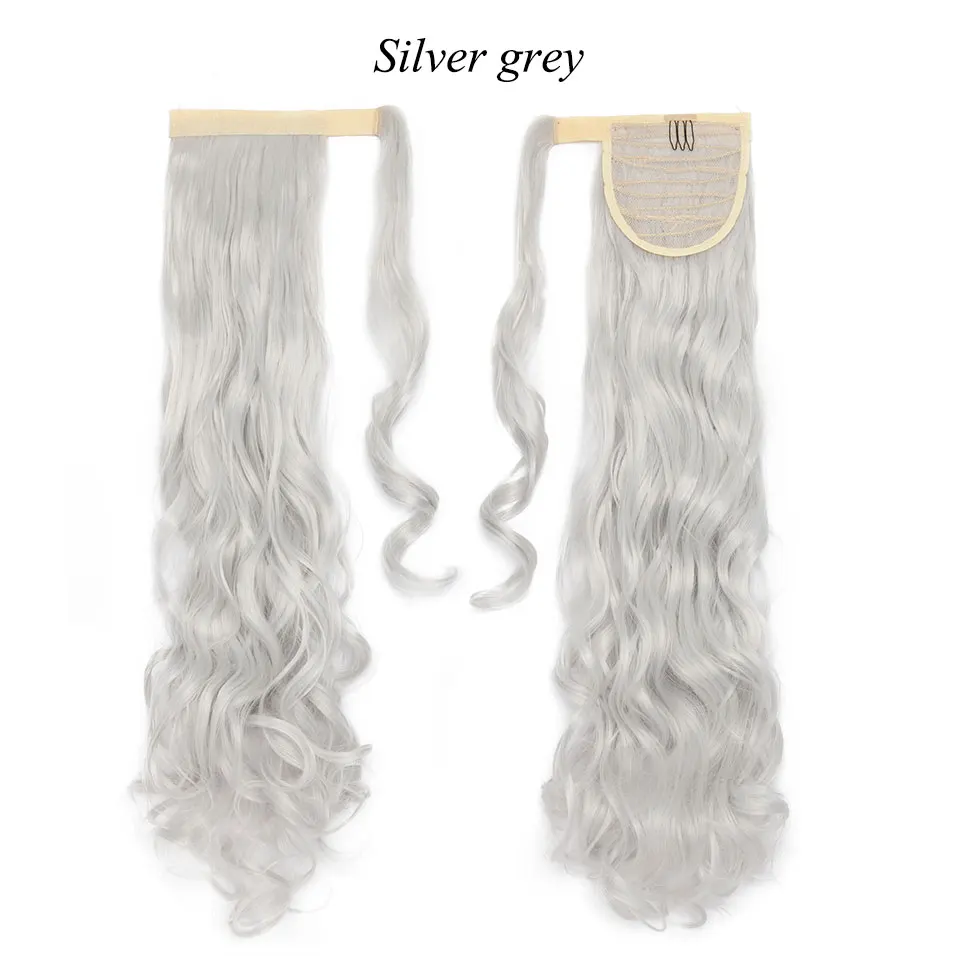 silver grey S-noilite 23 дюйма длинные волнистые волосы на заколках в хвосте накладные волосы конский хвост шиньон синтетические волосы обертывание вокруг хвоста пони наращивание волос - Цвет: silver grey
