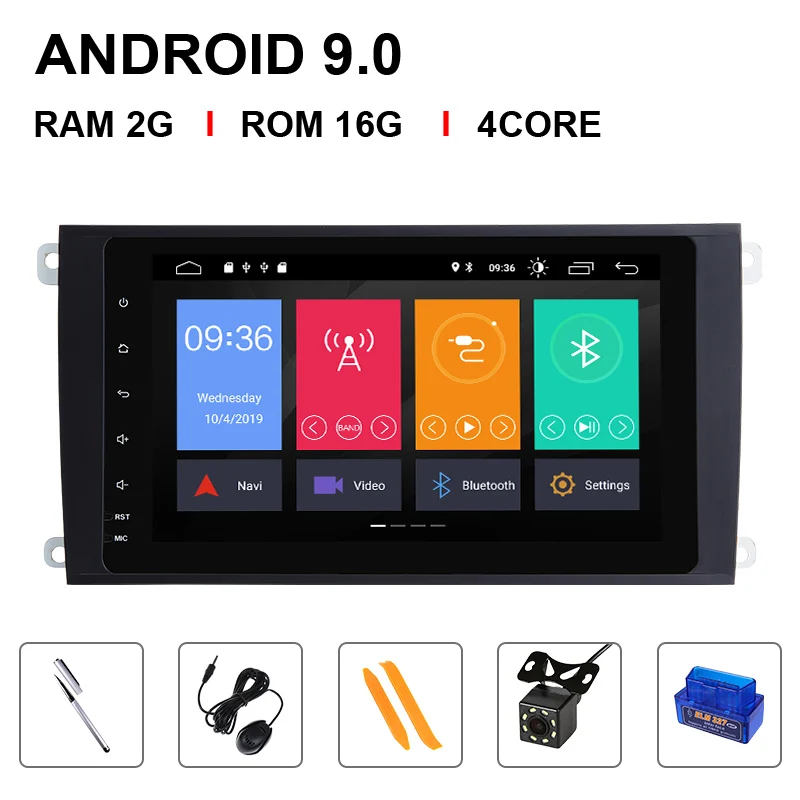 4 Core 16ROM OBD Cam Ips DSP 8 ядерный Авторадио 2 Din Android 9,0 автомобильный мультимедийный плеер для Porsche Cayenne GTS 2003-2010GPS Навигация Аудио головное устройство - Цвет: 4 Core 16ROM OBD Cam