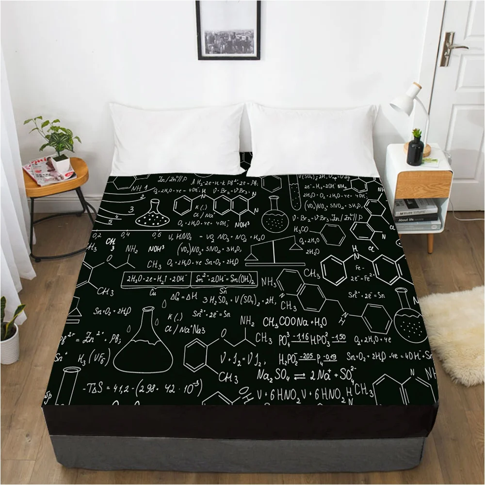 

1PCS 3D Printed Chemical Formula Soft Fitted sheet With Elastic Band solid Bed Sheet Cover-Wrinkle Abrasion Resistant Sheets