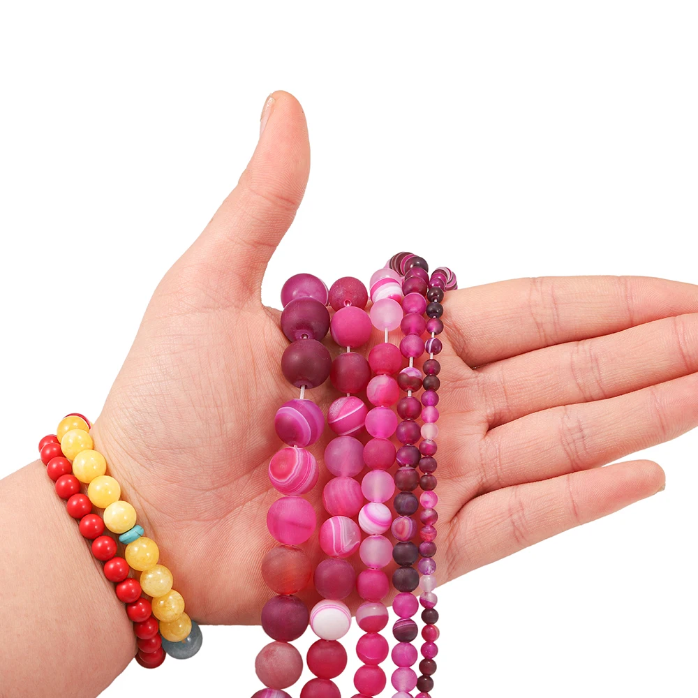 

1strand 6 8 10mm Matte Natural Stone Beads Matte Rose Red Stripes Stone Bead DIY Spacer loose Beads for Jewelry Making Bracelet
