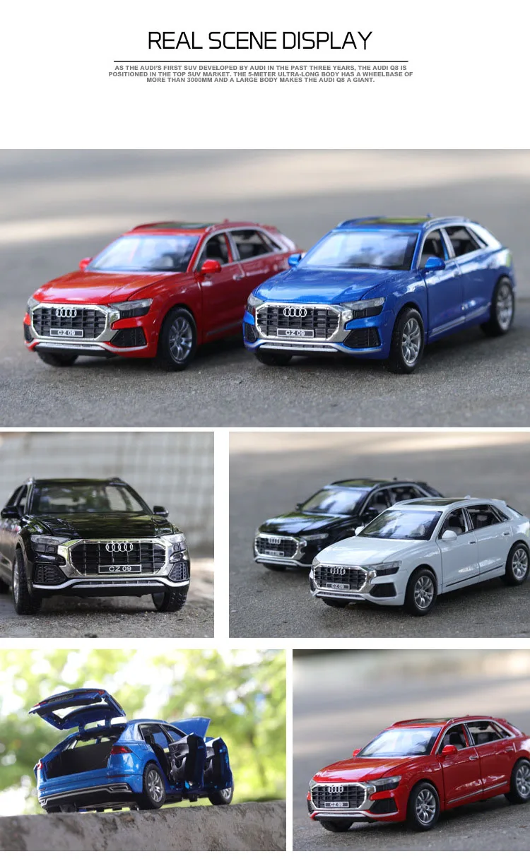 Высокая имитация 1:32 Audi Q8 со звуком светильник Вытяните назад игрушечный автомобиль модель игрушки для детей Подарки
