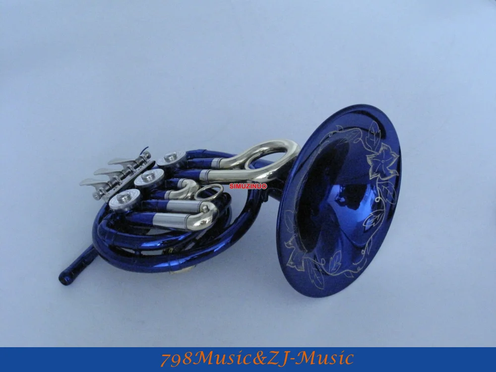 Синий мини рог гравировка колокольчик Bb Карманный с чехлом Бесплатный Рог