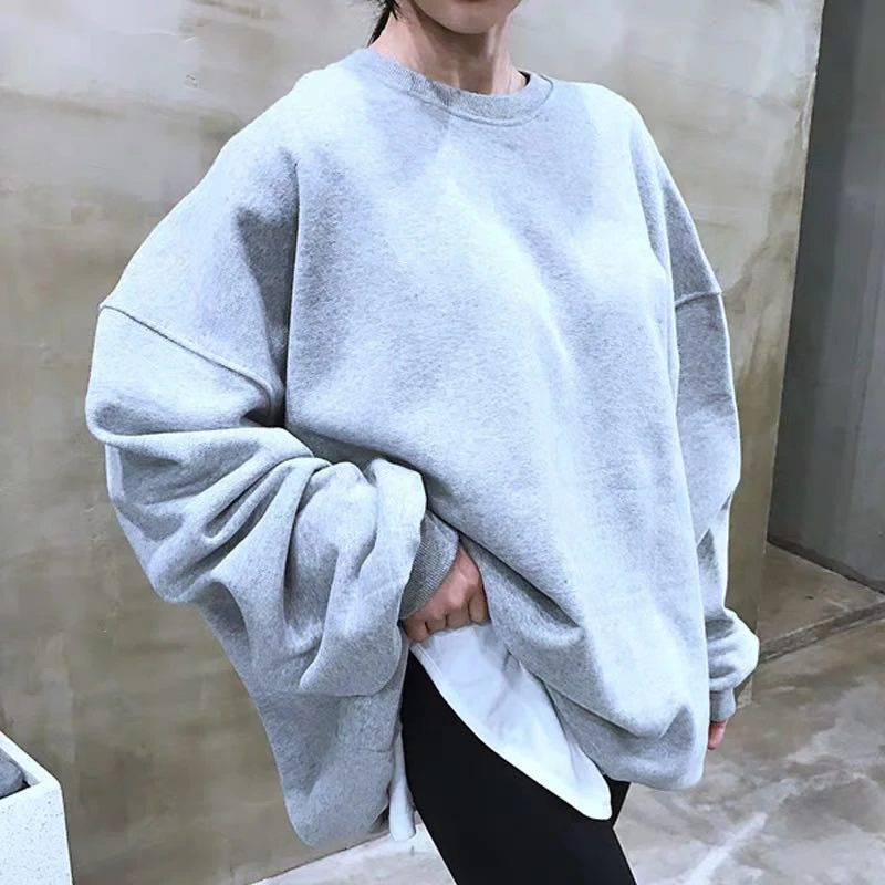 

Oversized Cotton Casual Pullovers Female 2020 Fashion Clothes Korean Thick Sweatshirt For Women O Neck Long Sleeve Loose