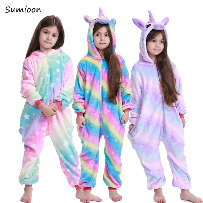 Одежда для мальчиков и девочек Kigurumi пижамы устанавливает панда Единорог женщин