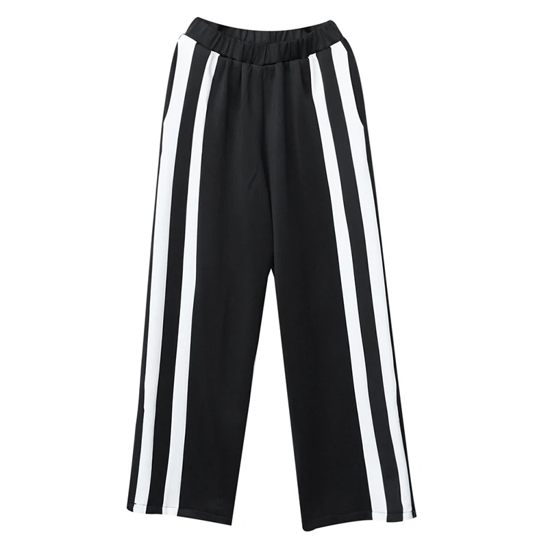 

Waist High Elastic Black Striped Contrast Color Trousers New Loose Fit Pants Women Fashion Spring Autumn 2021 1DD0993
