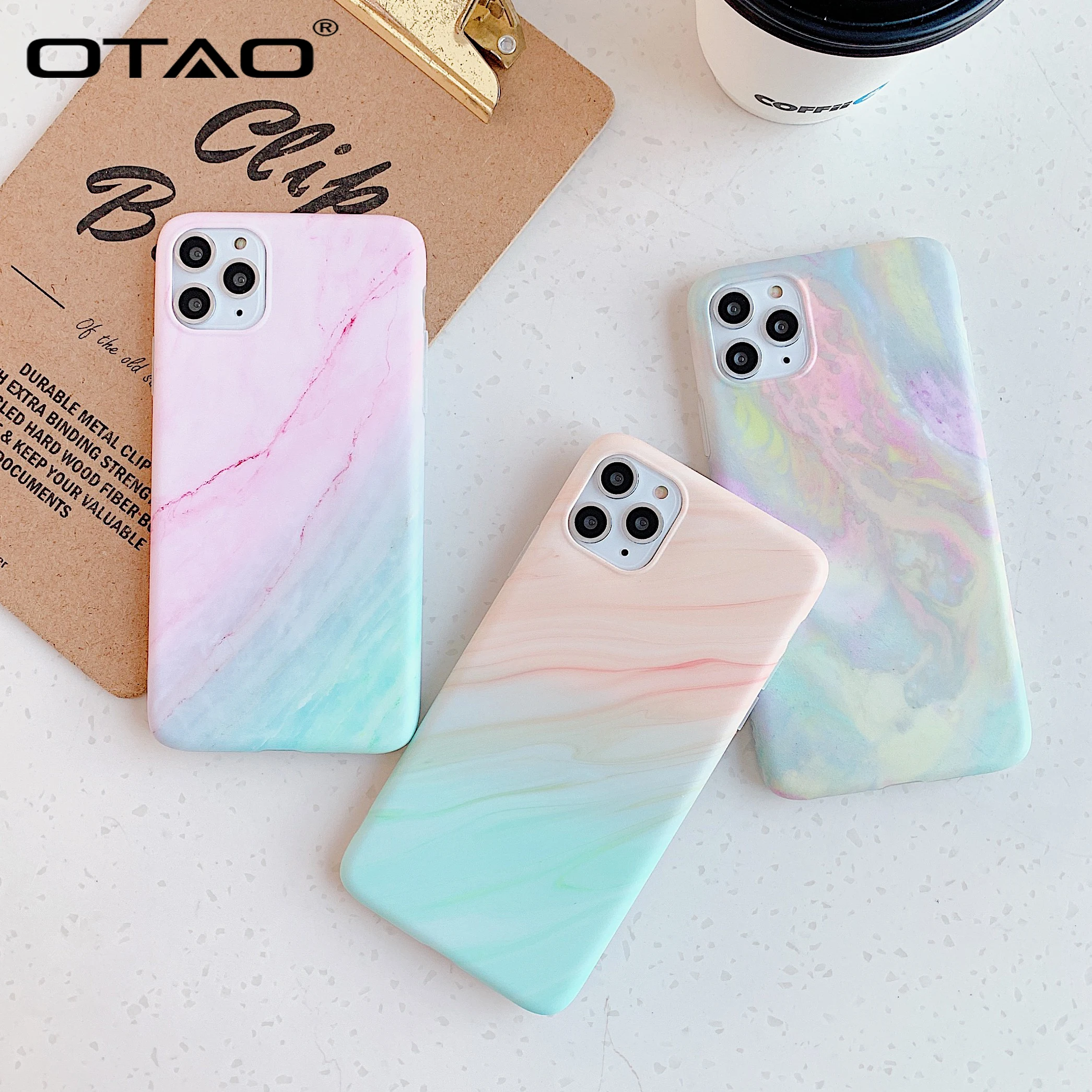 Чехол OTAO с градиентом для iPhone 11 Pro Max X XR XS MAX холодный мраморный чехол 7 8 6 6S Plus