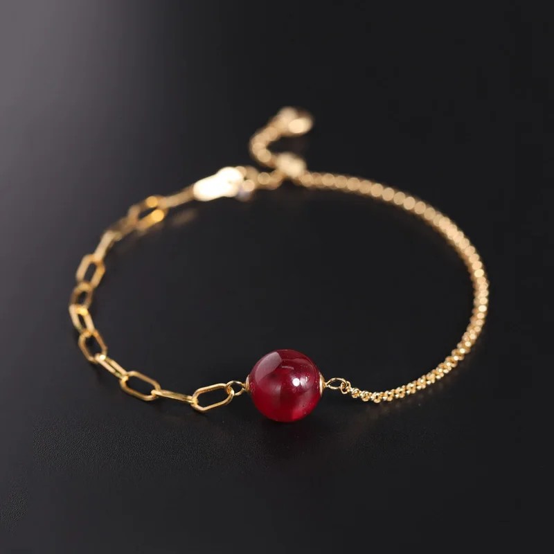

DAIMI Plain face large-grain ruby bracelet female Genuine Gemstones natural 18K gold color treasure bracelet custom