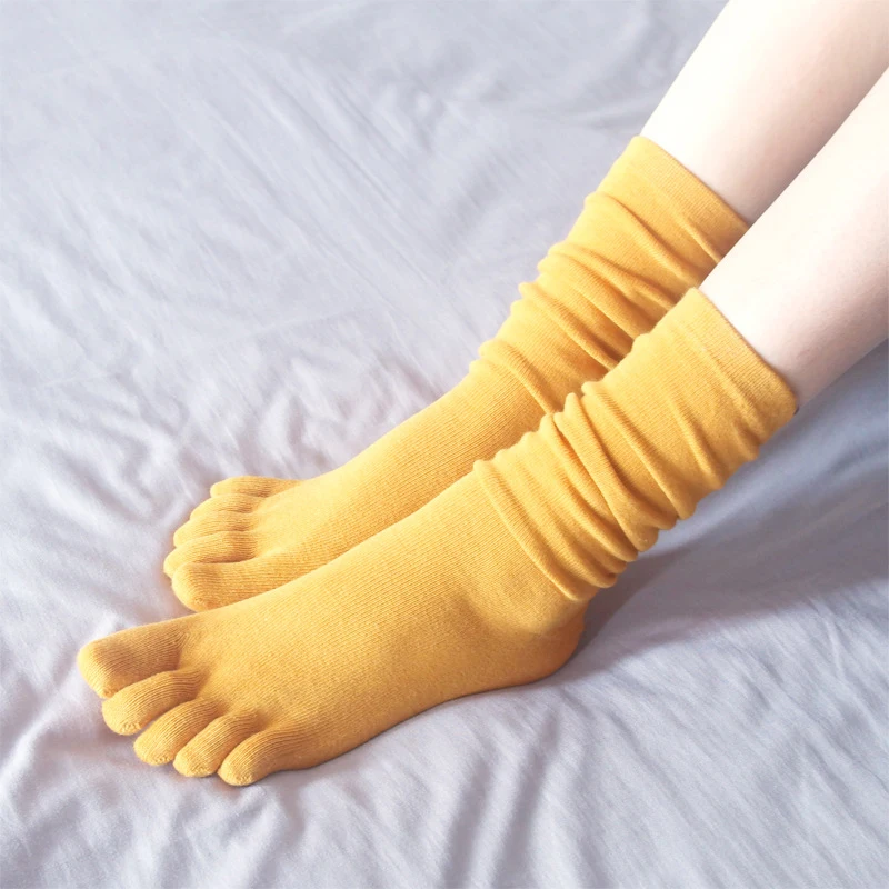 

1Pair Autumn Winter Cotton Women Five-finger Socks Solid Color Soft Knit Toe Sock Female Casual Middle Tube Indoor Floor Sockken