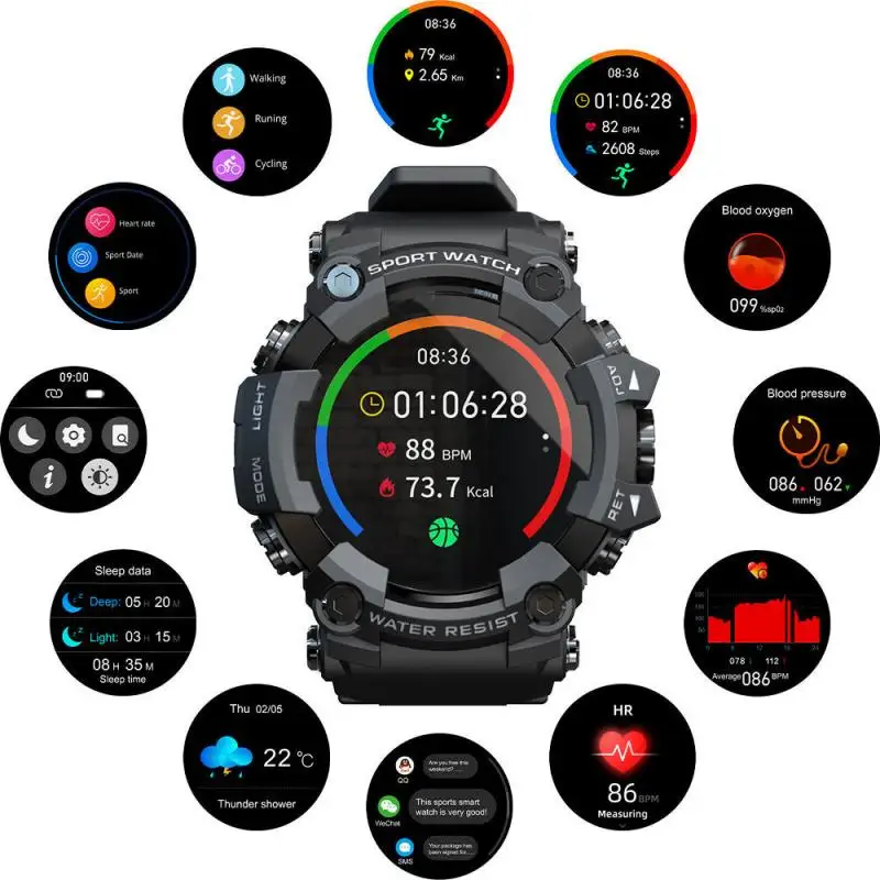 

ATTACK Bluetooth5.0 Sports Smart Watch Fitness Tracker Heart Rate Blood Pressure Monitor Touch Screen Sports Smart Watch For Men