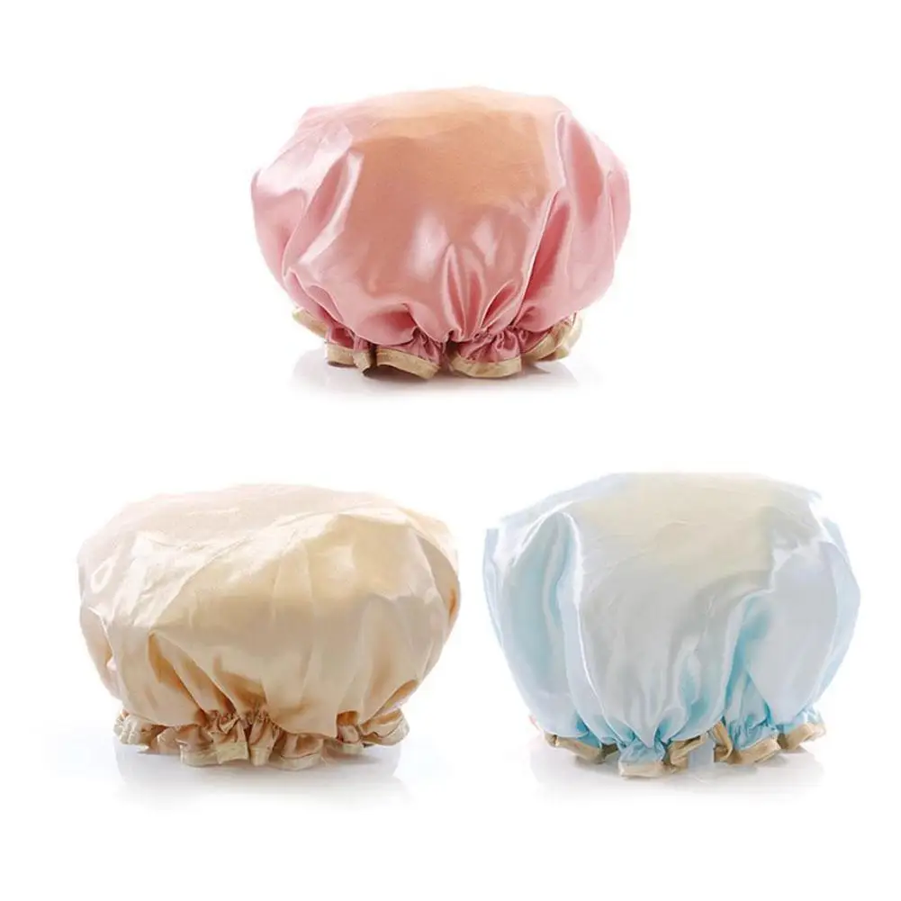 

Double-layer Shower Cap Waterproof Adult Women Shower Bath C2S9 Cap Kitchen Ladies Cute Cap Bath Hood Fume-proof Cap Shampo W2O8