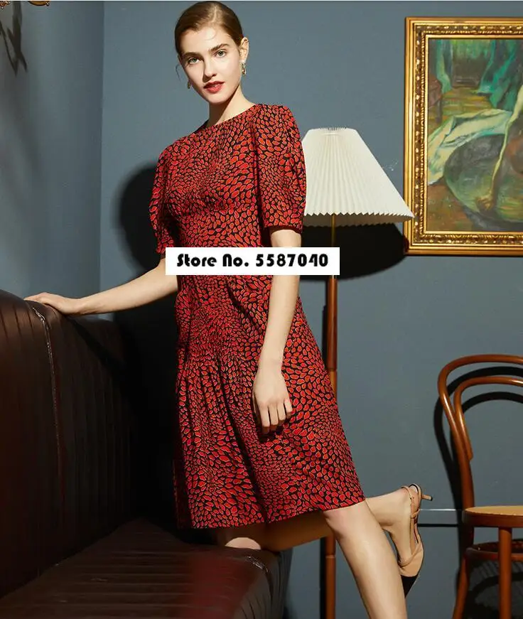 

Women Dress 2020 Fall-Winter New Retro Leopard Print Back Buckled Waist Dress