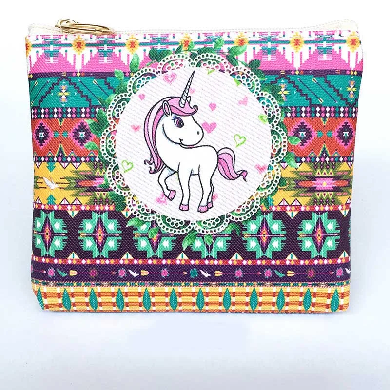 New Cute Flamingos Ethnic Style Grils Coin Purse Children PU Leather Zip Change Purse Women Wallet Animal Key Card Bag Kids Gift