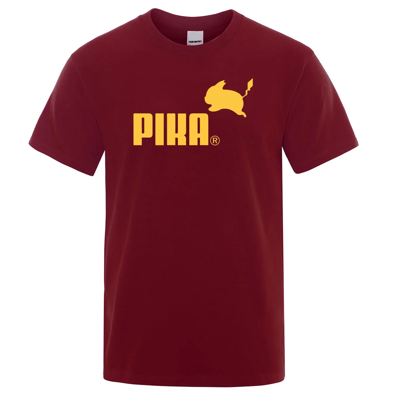 Летняя новая футболка Pika, мужские футболки с японским Аниме Покемон, футболки с Пикачу для мальчиков, хлопковая футболка с коротким рукавом, мужские повседневные футболки, топы - Цвет: wine red 3