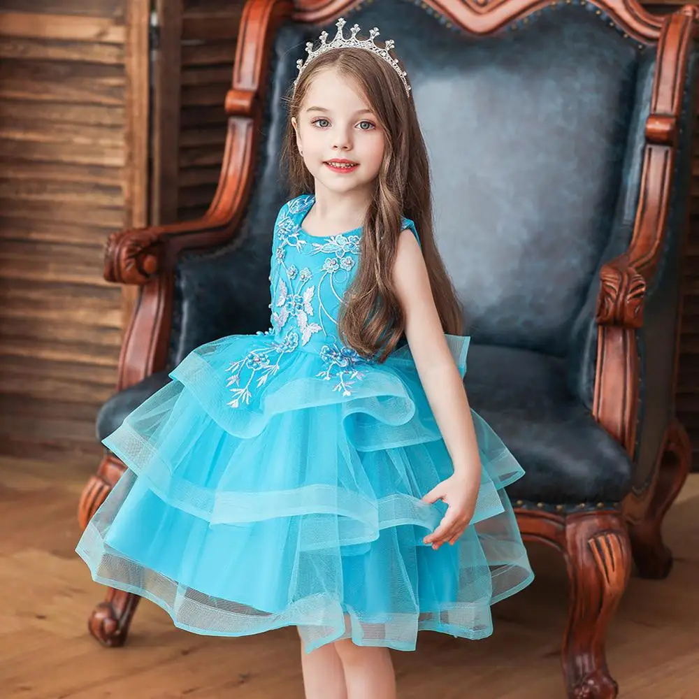 2019 new girl dress lace flower toddler party kids pink girls baby | Детская одежда и обувь