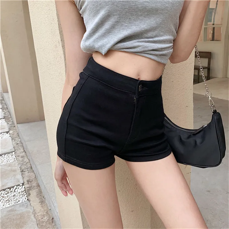 

Fashion Shorts Women Denim High Waist 2021 Hip Skinny With Pockets Button Water Wash Jean Short Female