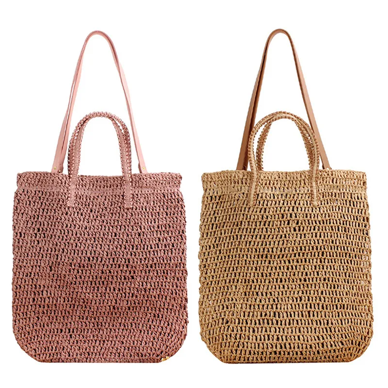 

Casual Straw Women Shoulder Bags Wicker Woven Handbags Rattan Summer Beach Bag Large Capacity Tote Lady Big Purses Shopper New