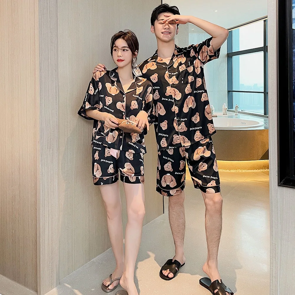 

New Summer Matching Couple Pajama Set Cute Sleepwear Sexy Short Sleeved Shorts Two Piece Set Couple Pajamas Home Service