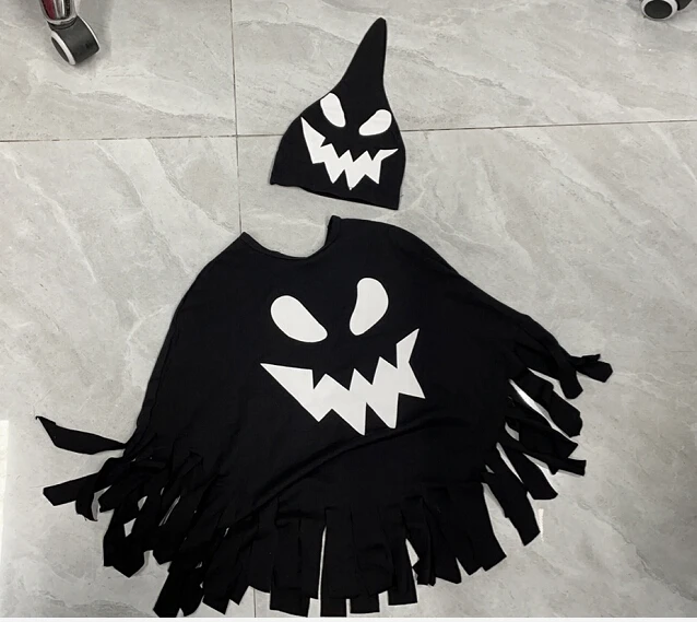 

Halloween Baby Cloak, Black Ghost Face Tassel Tops Cloak Ghost Hat for Spring Autumn Cosplay Party 1-6 Years Baby Clothing