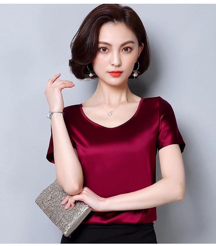 

M-4XL Women's Temperament Fashion Elegant Casual Short Sleeve Slim Chiffon Shirt