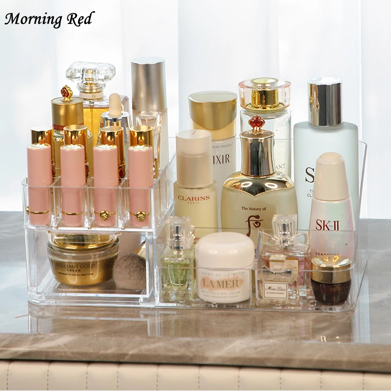 

Прозрачная коробка для хранения косметики в скандинавском стиле, акриловый Домашний Органайзер для косметики, стойка для хранения космети...